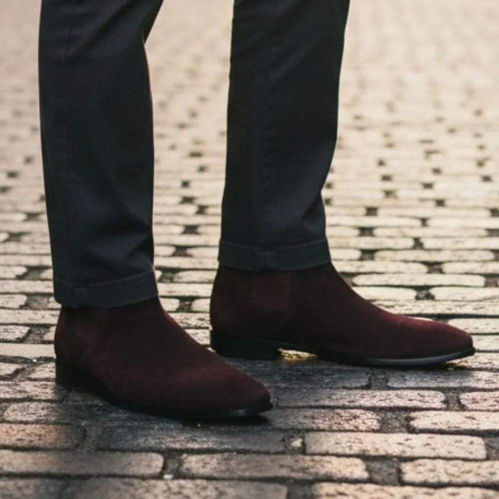 Ron Tomson EU 45 US 12.5 Burgundy Suede Leather Pull On Chelsea Boots MSRP $300